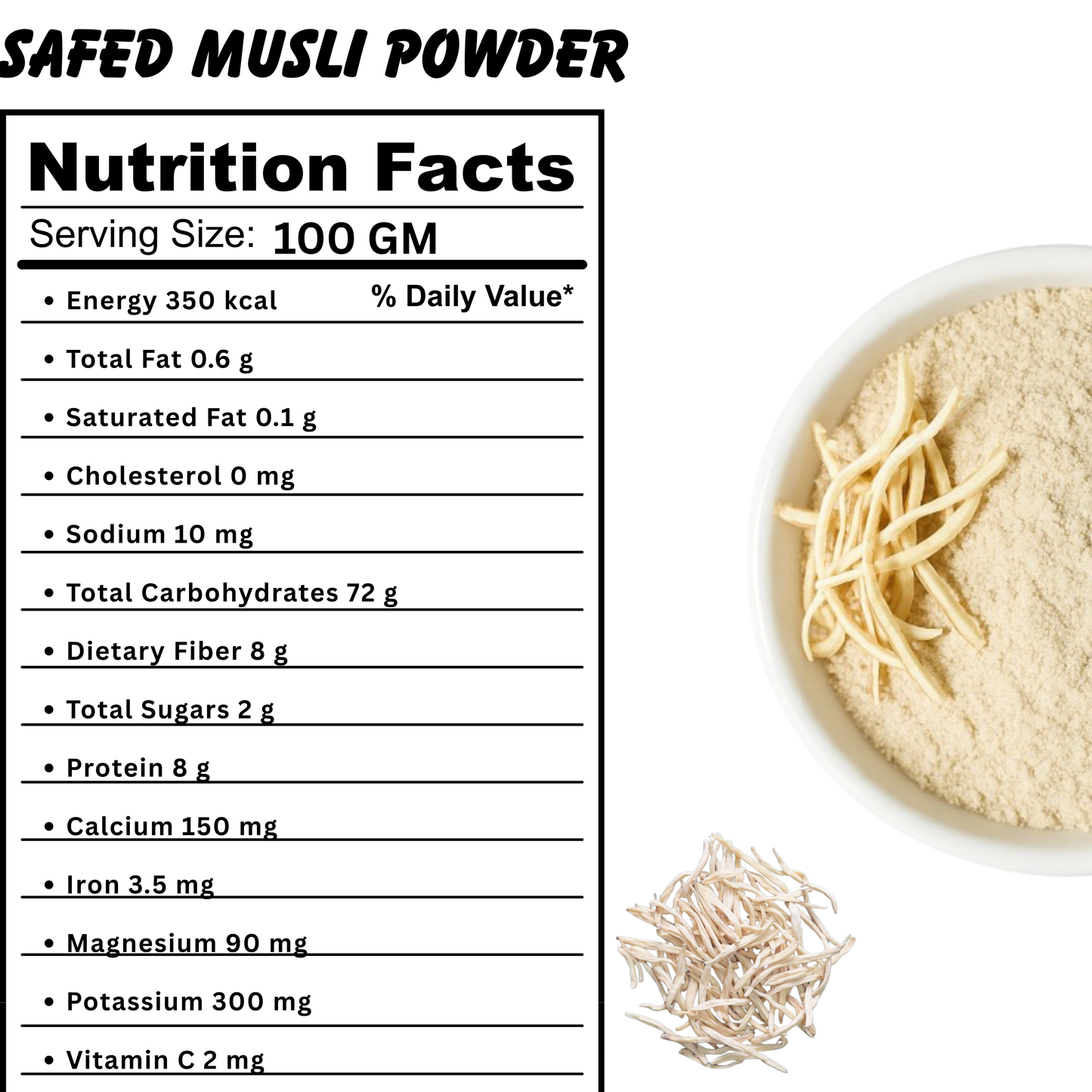 Safed Musli Herbal Powder – Energy, Vitality, & Wellness Supplement