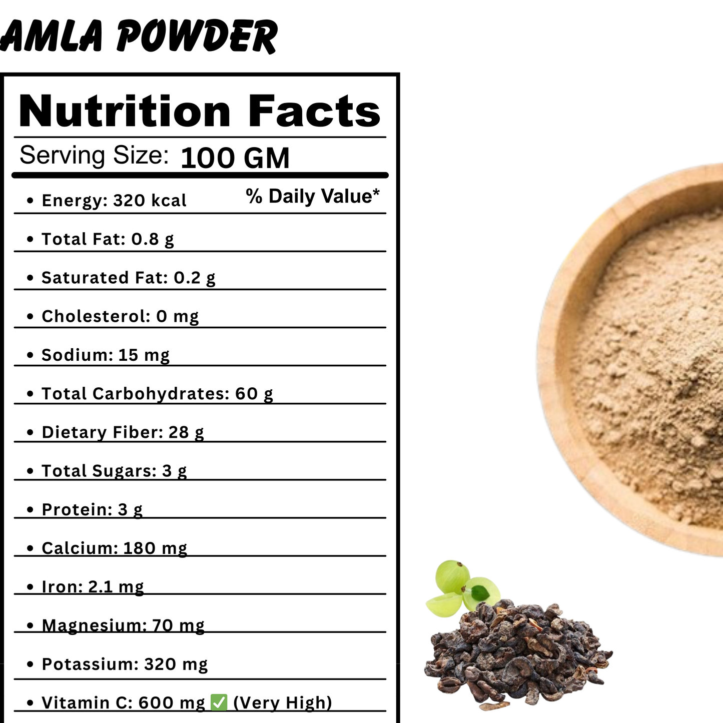 100% Pure Amla Powder for Hair & Skin – Natural Vitamin C, Herbal Supplement
