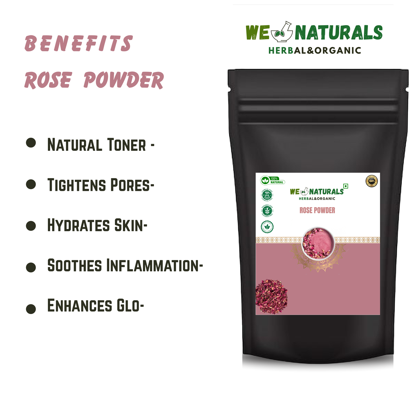 Pure Rose Petal Powder – Skin Toner & Natural Face Pack